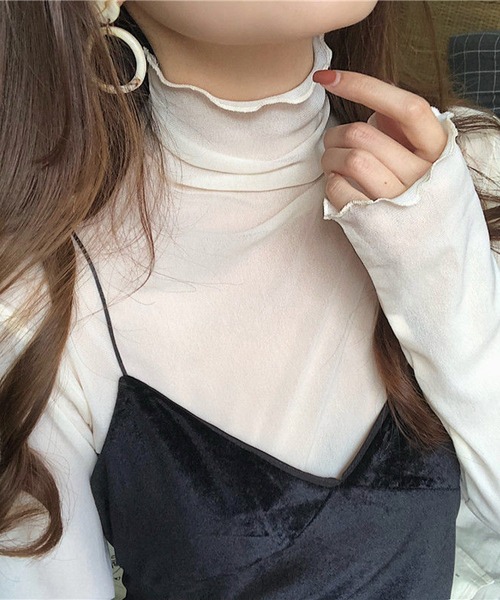 Lilamusant(リラミュゾン)の「【Lilamusant(リラミュゾン)】メローハイネックシアートップス(Tシャツ/カットソー・レディース・ブルー/グレー/ローズ/ダークブラウン/グリーン/ライトグレー/ピンク/ホワイト/オレンジ/パープル/ブラック/アイボリー/ライトブルー/サックスブルー・FREE)」の2枚目の写真