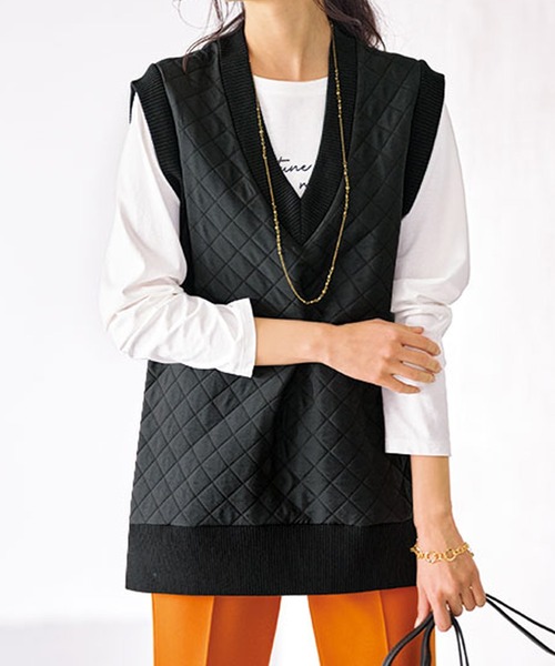 BELLUNA（ベルーナ）の「キルティング素材Ｖネックデザインベスト（ベスト・レディース・カーキ/ブラック/アイボリー・X-LARGE/MEDIUM/LARGE）」の2枚目の写真