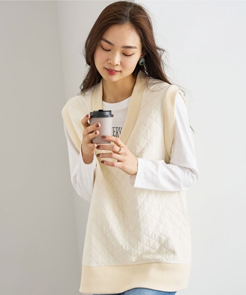 BELLUNA（ベルーナ）の「キルティング素材Ｖネックデザインベスト（ベスト・レディース・カーキ/ブラック/アイボリー・X-LARGE/MEDIUM/LARGE）」の10枚目の写真