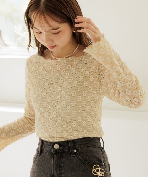 flower（フラワー）の「フラワリーメロートップ（Tシャツ/カットソー・レディース・アイボリー/ベージュ・FREE）」の2枚目の写真