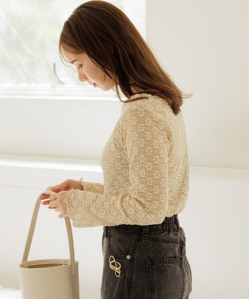 flower（フラワー）の「フラワリーメロートップ（Tシャツ/カットソー・レディース・アイボリー/ベージュ・FREE）」の4枚目の写真