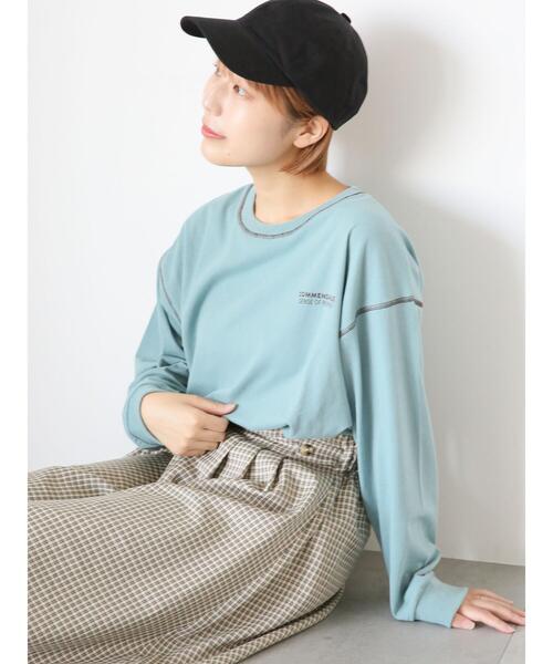 ehka sopo(エヘカソポ)の「配色ステッチプリントロンT(Tシャツ/カットソー・レディース・ベージュ/オフホワイト/ミント・F)」の1枚目の写真