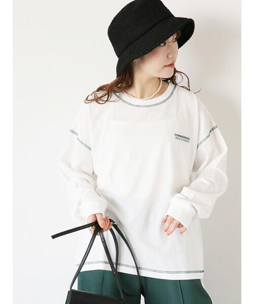 ehka sopo(エヘカソポ)の「配色ステッチプリントロンT(Tシャツ/カットソー・レディース・ベージュ/オフホワイト/ミント・F)」の4枚目の写真