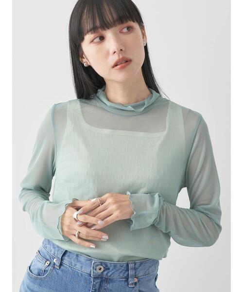 earth music&ecology（アースミュージックアンドエコロジー）の「シアーハイネックメロープルオーバー（Tシャツ/カットソー・レディース・ミント/アイボリー/ブラック/グレー・FREE）」の14枚目の写真