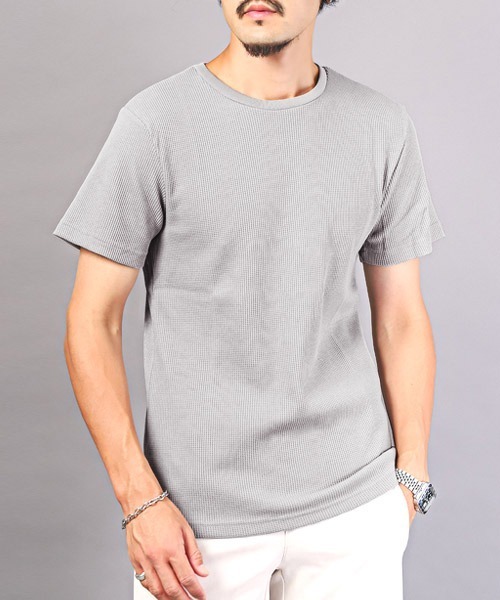 LUXSTYLE(ラグスタイル)の「サーマルワッフルクルーネックTシャツ(Tシャツ/カットソー・メンズ・ホワイト/ブラック/グレー・L/XL/M)」の3枚目の写真