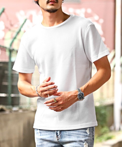 LUXSTYLE(ラグスタイル)の「サーマルワッフルクルーネックTシャツ(Tシャツ/カットソー・メンズ・ホワイト/ブラック/グレー・L/XL/M)」の2枚目の写真