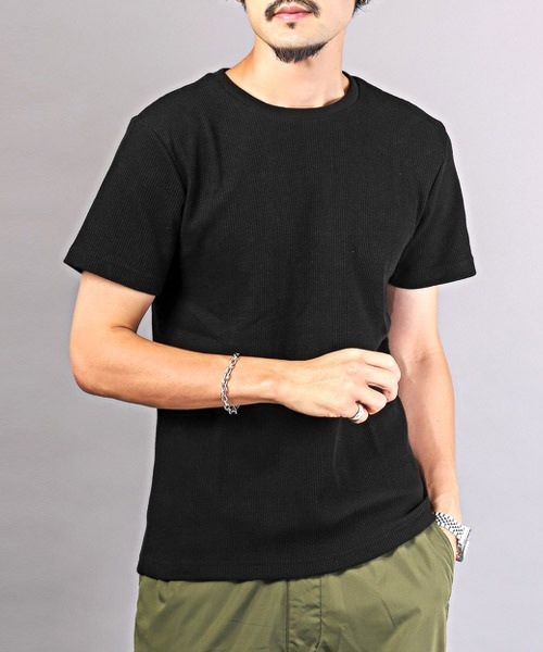 LUXSTYLE(ラグスタイル)の「サーマルワッフルクルーネックTシャツ(Tシャツ/カットソー・メンズ・ホワイト/ブラック/グレー・L/XL/M)」の1枚目の写真