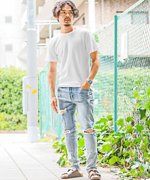 LUXSTYLE(ラグスタイル)の「サーマルワッフルクルーネックTシャツ(Tシャツ/カットソー・メンズ・ホワイト/ブラック/グレー・L/XL/M)」の6枚目の写真