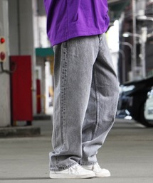 ハードブリーチ ワイドストレート デニムパンツ / ケミカルウォッシュ デニム ワイドパンツ ワイドデニム ジーンズ パンツ メンズ レディース