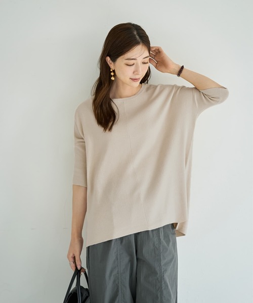 STYLE DELI(スタイルデリ)の「ソフトタッチ◆8分袖ドルマンニットトップス(ニット/セーター・レディース・ピンク/ホワイト系その他/ブラック/ベージュ/グレー/ネイビー・FREE)」の2枚目の写真