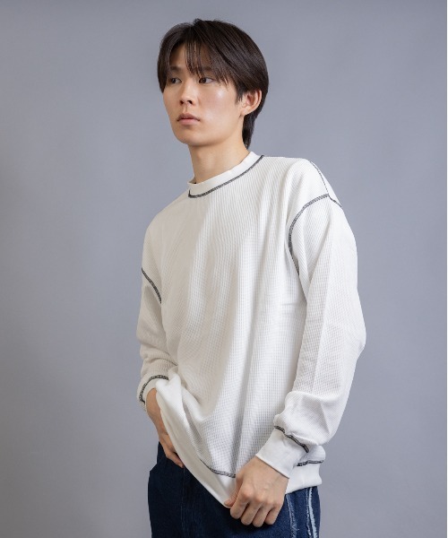 En serio TOKYO(エンソリオトーキョー)の「TCワッフル アウトステッチ リブ ロンT(Tシャツ/カットソー・メンズ・ホワイト/グレー/ブラック・M/L)」の10枚目の写真