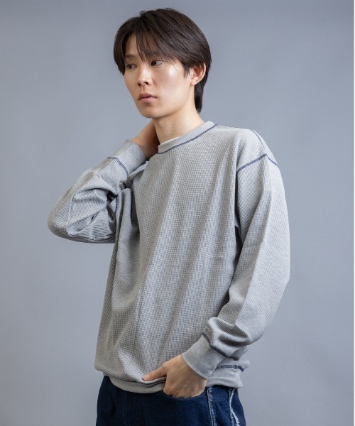 En serio TOKYO(エンソリオトーキョー)の「TCワッフル アウトステッチ リブ ロンT(Tシャツ/カットソー・メンズ・ホワイト/グレー/ブラック・M/L)」の12枚目の写真