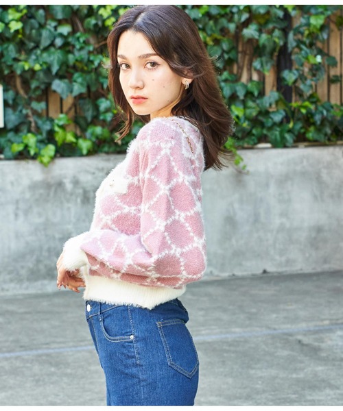 CHILLE(チル)の「モノグラムジャガードニットジャケット(カーディガン/ボレロ・レディース・アイボリー/ピンク/ブラック・FREE)」の20枚目の写真