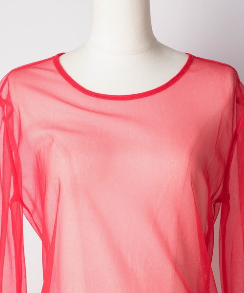 アカネウツノミヤ 25SS シアーチュールカットソー / ロングスリーブTシャツ Trish tシャツ 深Vネックシアーロングスリーブカットソー
