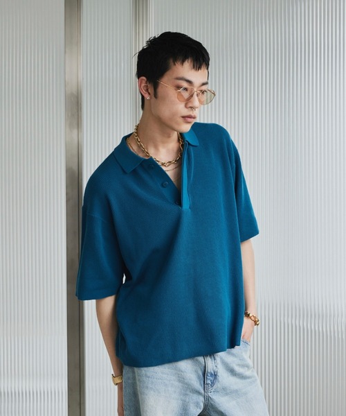 新発売 新商品 Loose knit polo shirt /ルーズニットポロシャツ（ポロシャツ トップス
