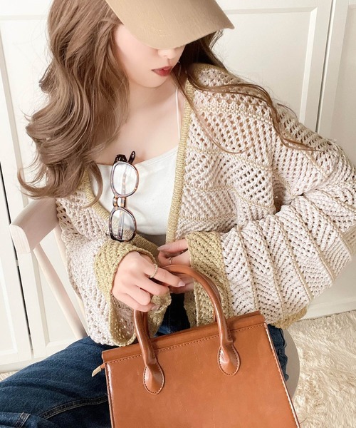 mily bilet（ミウィビレット）の「【mily bilet】ガーリーな抜け感！ラメメッシュ編みクロップド前後２WAYカーディガン（カーディガン/ボレロ・レディース・イエロー/ブルー・LARGE/MEDIUM/SMALL/X-LARGE）」の5枚目の写真