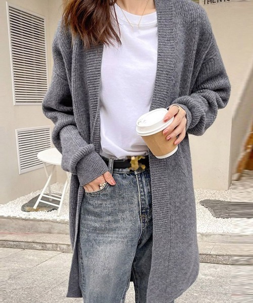 Miniministore(ミニミニストア)の「ロング ニットカーディガンレディース秋冬(カーディガン/ボレロ・レディース・アイボリー/グレー/モカ/ブラック・FREE)」の3枚目の写真