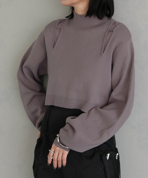 &g'aime(アンジェム)の「【&g'aime】ショルダースリットショート丈ニットトップス(ニット/セーター・レディース・ブラック/グレイッシュベージュ/パープル・FREE)」の19枚目の写真
