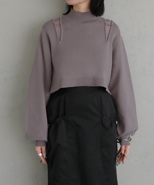 &g'aime(アンジェム)の「【&g'aime】ショルダースリットショート丈ニットトップス(ニット/セーター・レディース・ブラック/グレイッシュベージュ/パープル・FREE)」の20枚目の写真