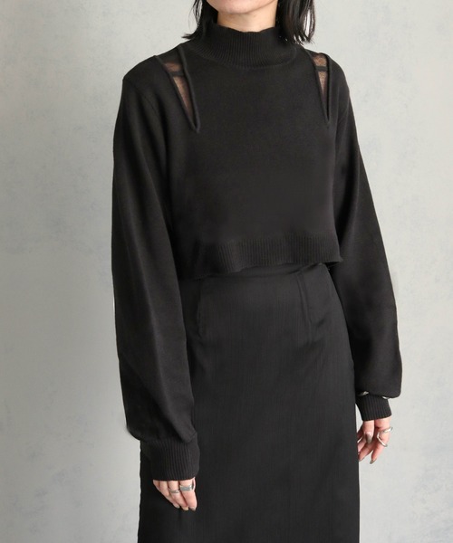 &g'aime(アンジェム)の「【&g'aime】ショルダースリットショート丈ニットトップス(ニット/セーター・レディース・ブラック/グレイッシュベージュ/パープル・FREE)」の6枚目の写真