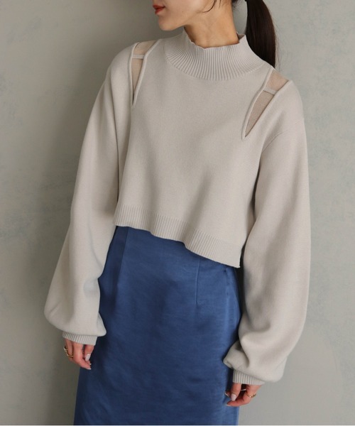 &g'aime(アンジェム)の「【&g'aime】ショルダースリットショート丈ニットトップス(ニット/セーター・レディース・ブラック/グレイッシュベージュ/パープル・FREE)」の12枚目の写真
