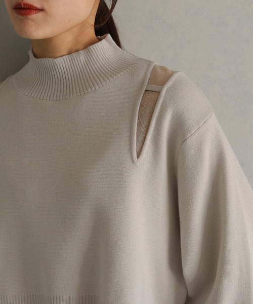 &g'aime(アンジェム)の「【&g'aime】ショルダースリットショート丈ニットトップス(ニット/セーター・レディース・ブラック/グレイッシュベージュ/パープル・FREE)」の15枚目の写真