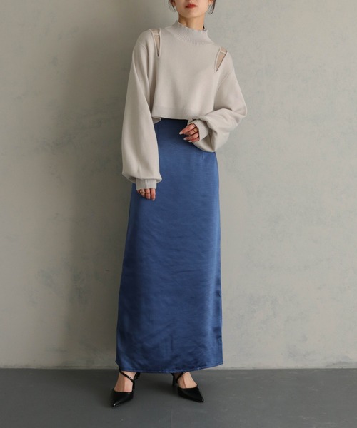 &g'aime(アンジェム)の「【&g'aime】ショルダースリットショート丈ニットトップス(ニット/セーター・レディース・ブラック/グレイッシュベージュ/パープル・FREE)」の17枚目の写真