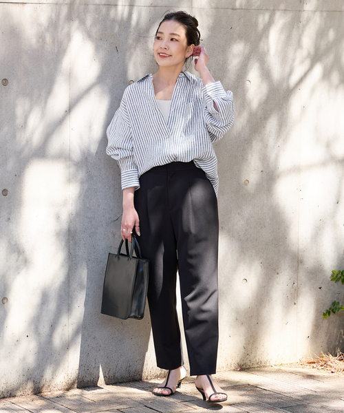 B.C STOCK（ベーセーストック）の「フレンチリネンレギュラーシャツ（シャツ/ブラウス・レディース・コバルトブルー/パープル/ピンク/ブラック/アイボリー/サックスブルー・FREE）」の22枚目の写真