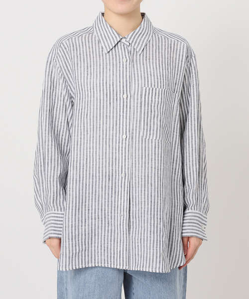 B.C STOCK（ベーセーストック）の「フレンチリネンレギュラーシャツ（シャツ/ブラウス・レディース・コバルトブルー/パープル/ピンク/ブラック/アイボリー/サックスブルー・FREE）」の19枚目の写真