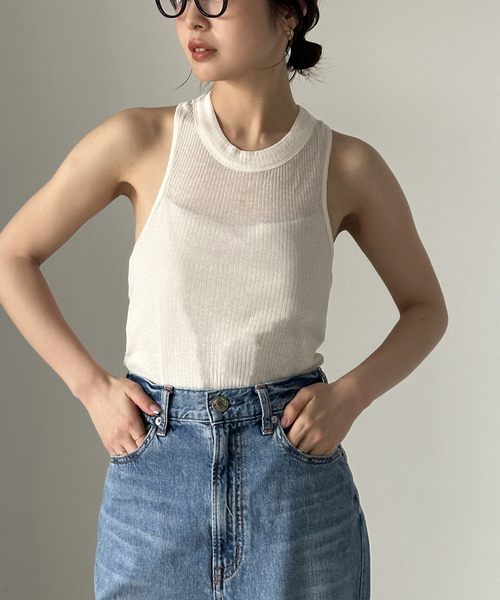 Noble（ノーブル）の「NINETY PERCENT/ナインティーパーセント Rib seam tank（タンクトップ・レディース・ブラック/ホワイト/ピンク・SMALL）」の2枚目の写真