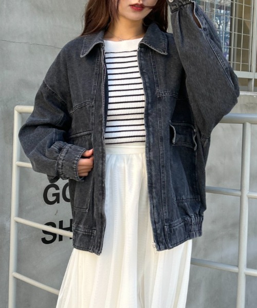 tシャツ デニムZIPブルゾン レディース セール】クロップドショルダーZIPブルゾン（ブルゾン