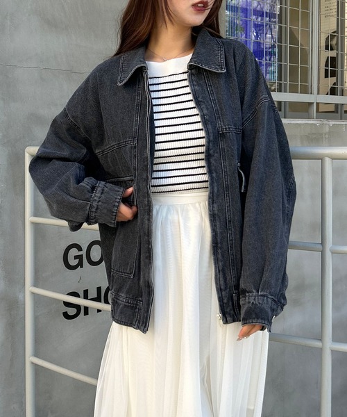 INGNI(イング)の「ジップBIGデニムブルゾン(ブルゾン・レディース・ブルー系1/グレー・M)」の7枚目の写真