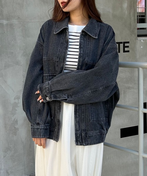 INGNI(イング)の「ジップBIGデニムブルゾン(ブルゾン・レディース・ブルー系1/グレー・M)」の8枚目の写真