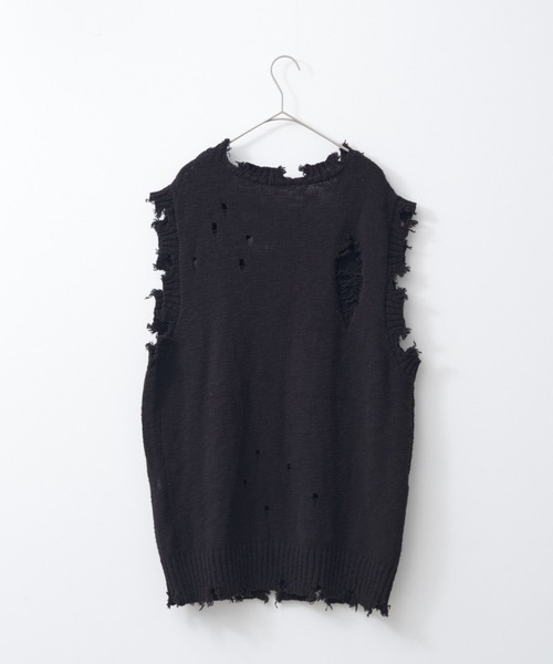 WHIMSIC（ウィムジック）の「【UNISEX】ダメージニットベスト（ベスト・メンズ・ブラック/チャコールグレー・FREE）」の4枚目の写真