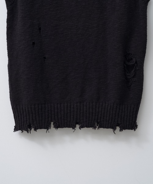 WHIMSIC（ウィムジック）の「【UNISEX】ダメージニットベスト（ベスト・メンズ・ブラック/チャコールグレー・FREE）」の9枚目の写真