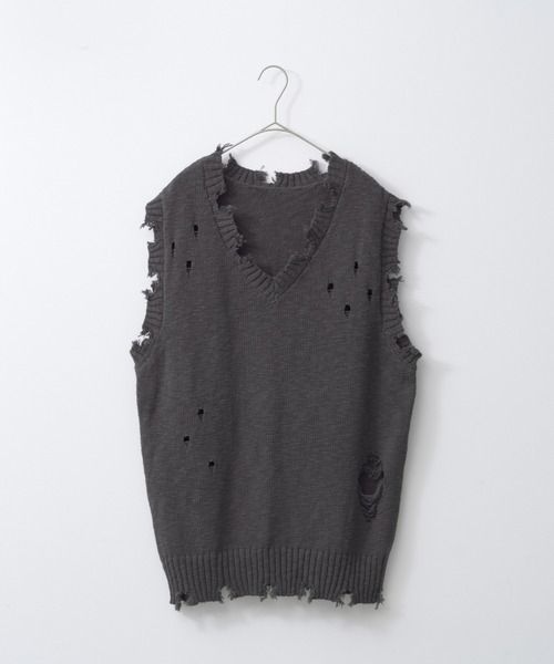 WHIMSIC（ウィムジック）の「【UNISEX】ダメージニットベスト（ベスト・メンズ・ブラック/チャコールグレー・FREE）」の20枚目の写真