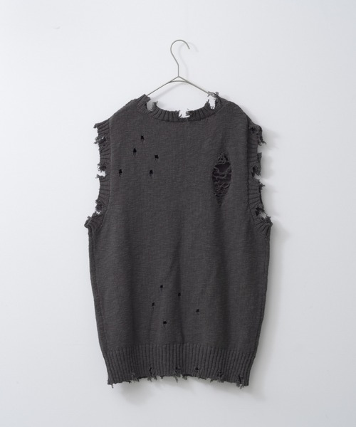 WHIMSIC（ウィムジック）の「【UNISEX】ダメージニットベスト（ベスト・メンズ・ブラック/チャコールグレー・FREE）」の21枚目の写真