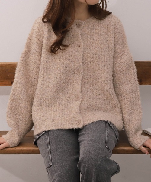 mil（ミル）の「【150㎝前後の小柄さんサイズ】前後2WAY淡色ニットカーディガン（カーディガン/ボレロ・レディース・ピンクベージュ/アイボリー/モスグリーン・S/XS）」の2枚目の写真