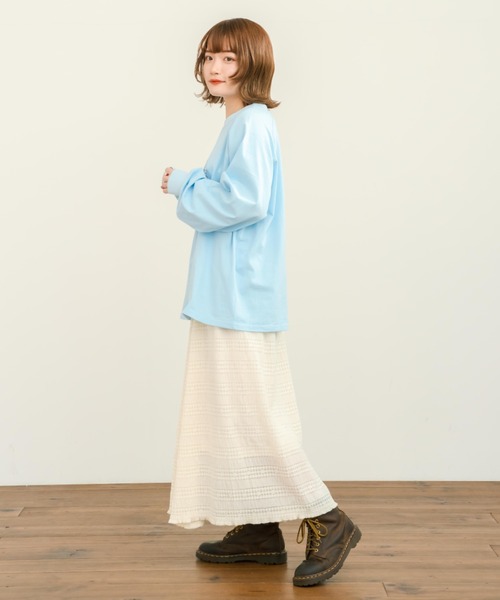 eLur（エラー）の「グラフィックロンT（Tシャツ/カットソー・レディース・アイボリー/ライトブルー・FREE）」の5枚目の写真