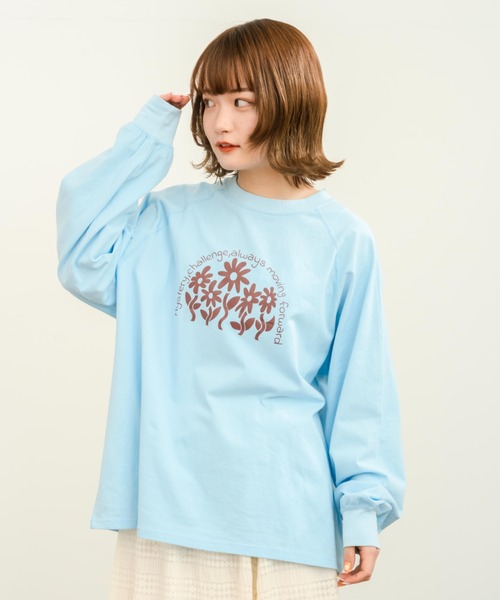 eLur（エラー）の「グラフィックロンT（Tシャツ/カットソー・レディース・アイボリー/ライトブルー・FREE）」の11枚目の写真