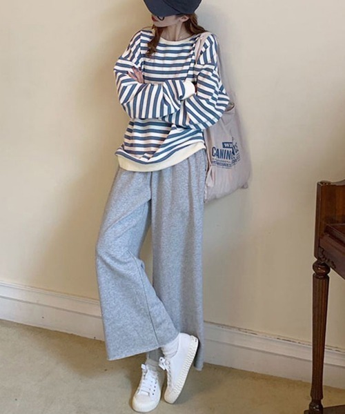 Miniministore(ミニミニストア)の「ボーダー柄 スウェット 配色 トレーナー(Tシャツ/カットソー・レディース・ブラック/ブルー・FREE)」の5枚目の写真