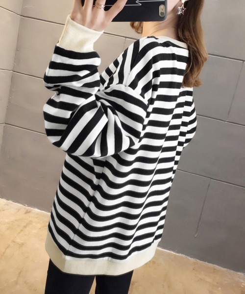 Miniministore(ミニミニストア)の「ボーダー柄 スウェット 配色 トレーナー(Tシャツ/カットソー・レディース・ブラック/ブルー・FREE)」の7枚目の写真