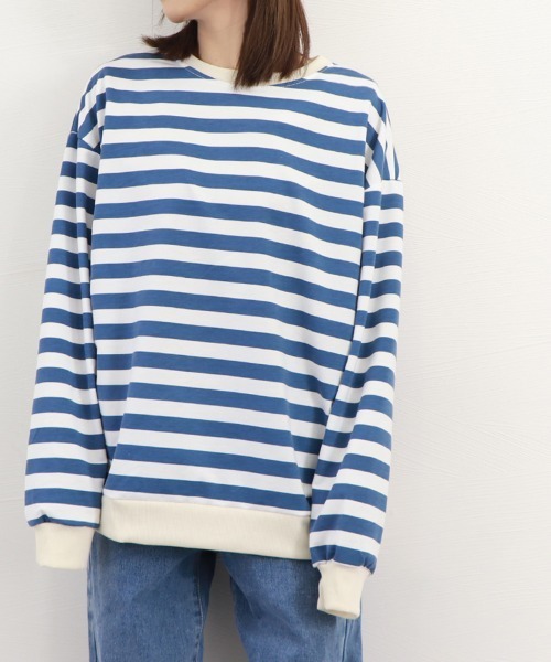 Miniministore(ミニミニストア)の「ボーダー柄 スウェット 配色 トレーナー(Tシャツ/カットソー・レディース・ブラック/ブルー・FREE)」の10枚目の写真