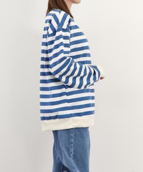 Miniministore(ミニミニストア)の「ボーダー柄 スウェット 配色 トレーナー(Tシャツ/カットソー・レディース・ブラック/ブルー・FREE)」の11枚目の写真