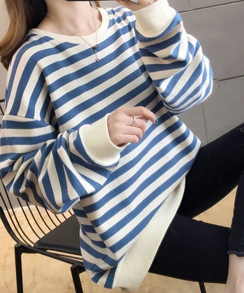 Miniministore(ミニミニストア)の「ボーダー柄 スウェット 配色 トレーナー(Tシャツ/カットソー・レディース・ブラック/ブルー・FREE)」の19枚目の写真