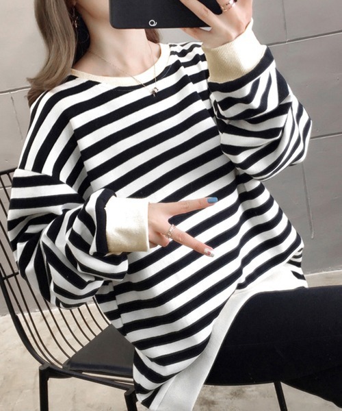 Miniministore(ミニミニストア)の「ボーダー柄 スウェット 配色 トレーナー(Tシャツ/カットソー・レディース・ブラック/ブルー・FREE)」の20枚目の写真