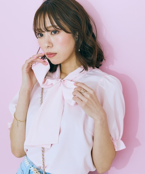 marun（マルン）の「＜大きいサイズ＞ リボンタイブラウス marun（シャツ/ブラウス・レディース・ピンク/ラベンダー/オフホワイト・L/LL/3L/4L/5L）」の21枚目の写真