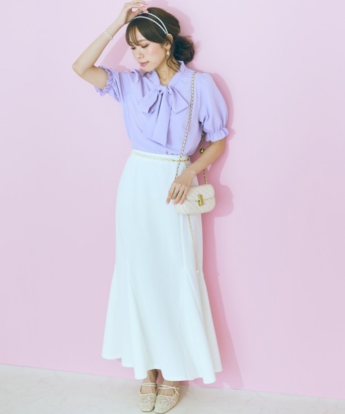 marun（マルン）の「＜大きいサイズ＞ リボンタイブラウス marun（シャツ/ブラウス・レディース・ピンク/ラベンダー/オフホワイト・L/LL/3L/4L/5L）」の10枚目の写真