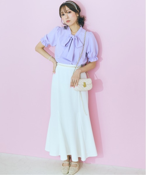 marun（マルン）の「＜大きいサイズ＞ リボンタイブラウス marun（シャツ/ブラウス・レディース・ピンク/ラベンダー/オフホワイト・L/LL/3L/4L/5L）」の6枚目の写真