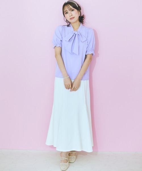 marun（マルン）の「＜大きいサイズ＞ リボンタイブラウス marun（シャツ/ブラウス・レディース・ピンク/ラベンダー/オフホワイト・L/LL/3L/4L/5L）」の17枚目の写真